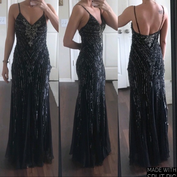 LARA Dresses & Skirts - Vintage black silk sequin beaded formal prom dress